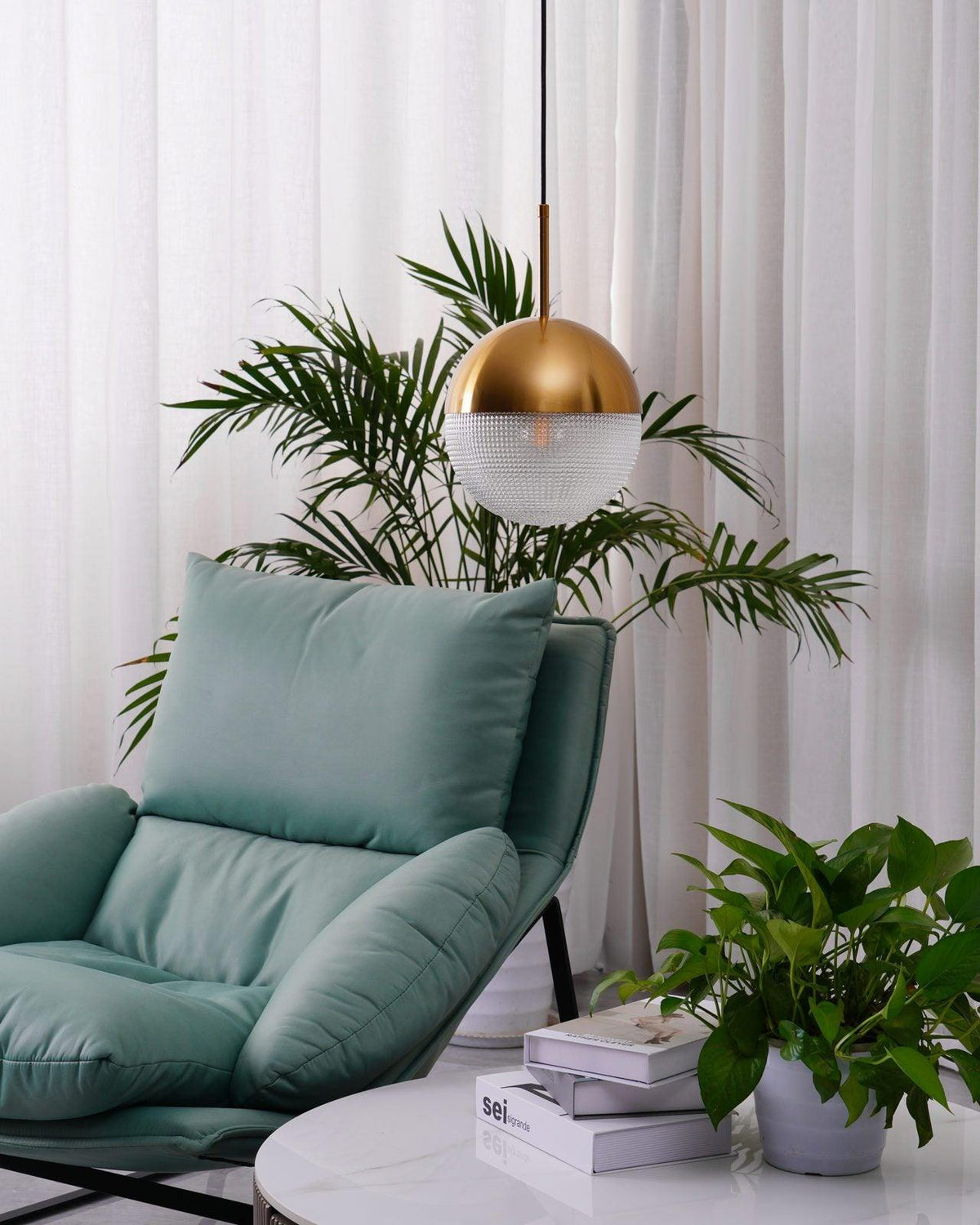 Kevelo Pendant Lamp Brass Glass Modern