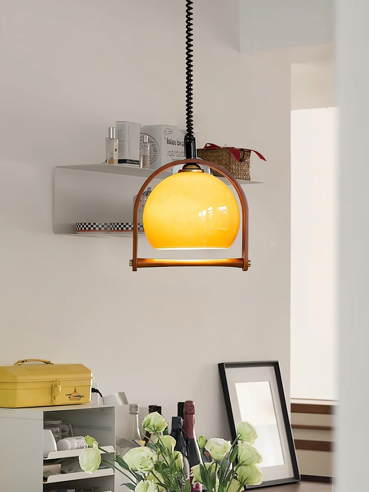 Cesilarae Premium Nordic Art Glass Wood Pendant Lamp