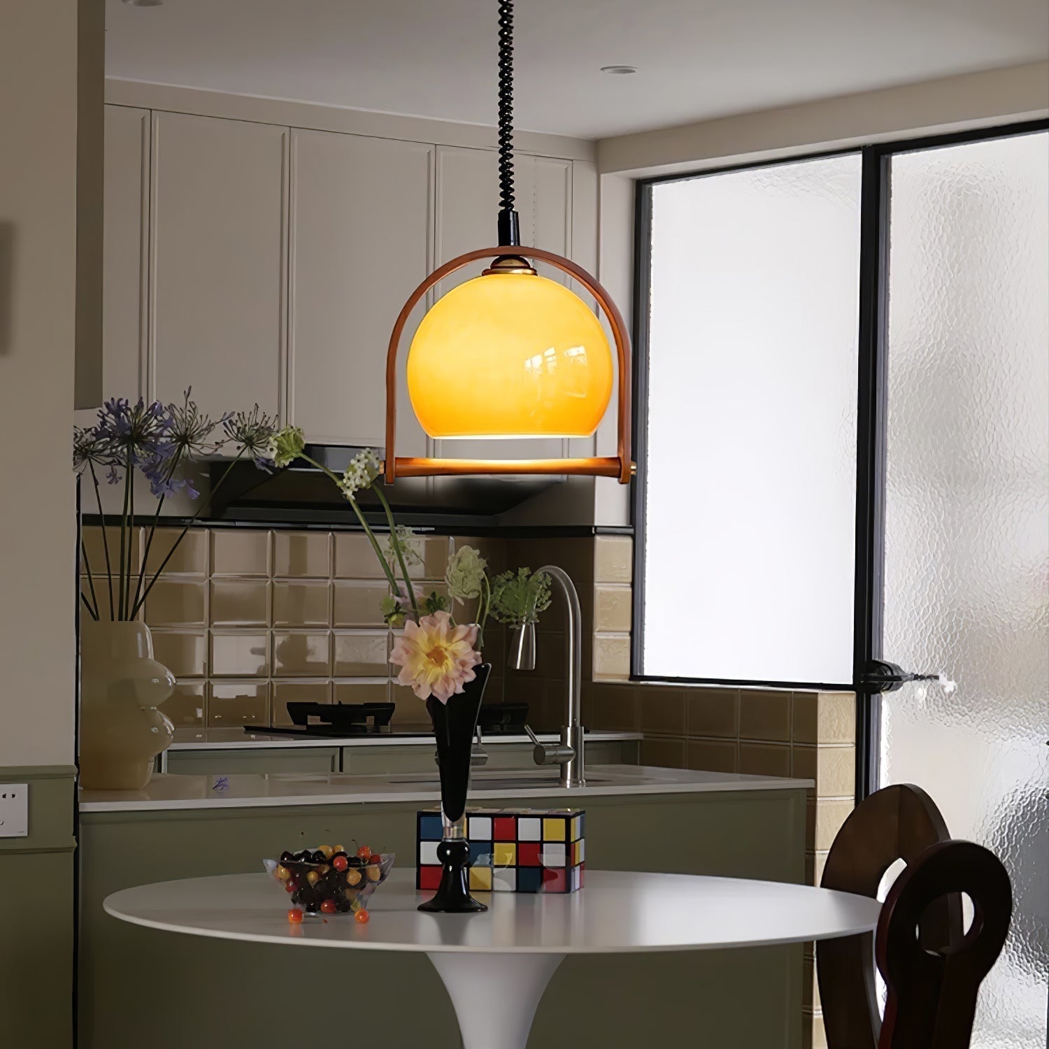 Cesilarae Premium Nordic Art Glass Wood Pendant Lamp