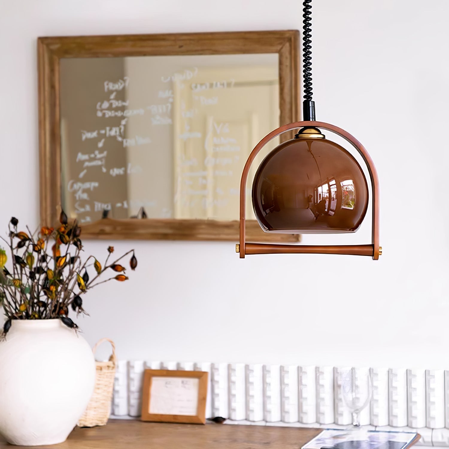 Cesilarae Premium Nordic Art Glass Wood Pendant Lamp