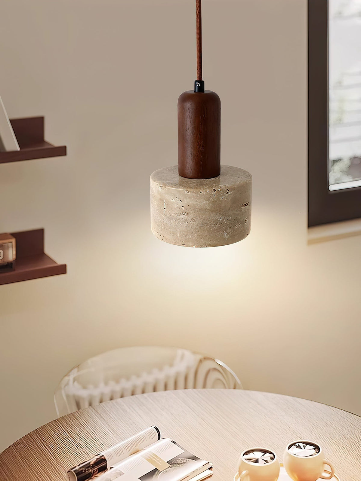 Jlynis Dual-Material Travertine Pendant Light