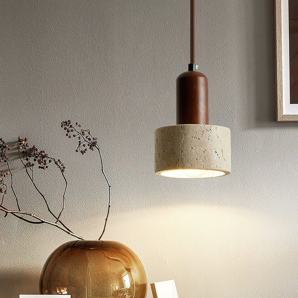 Jlynis Dual-Material Travertine Pendant Light