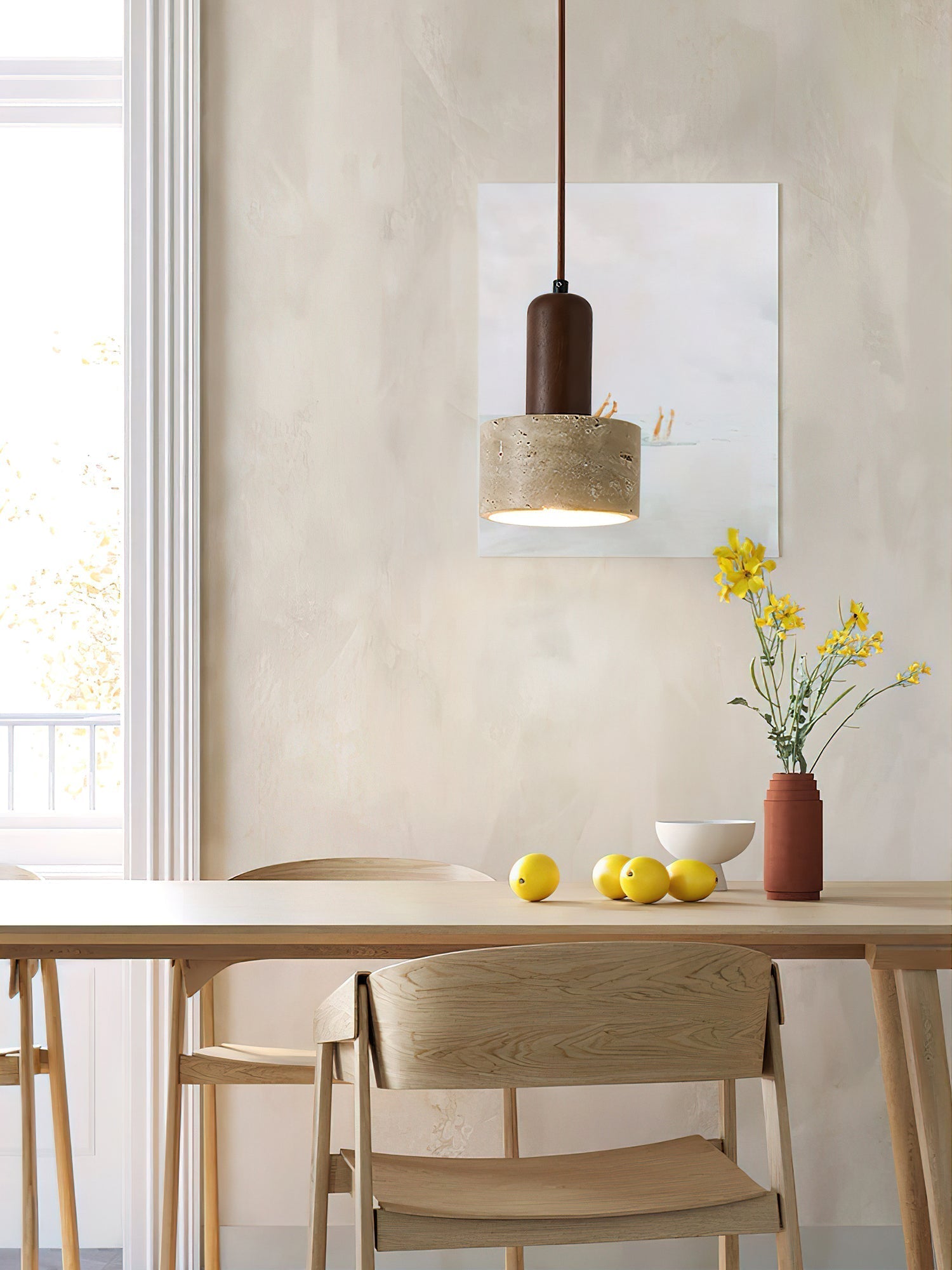 Jlynis Dual-Material Travertine Pendant Light