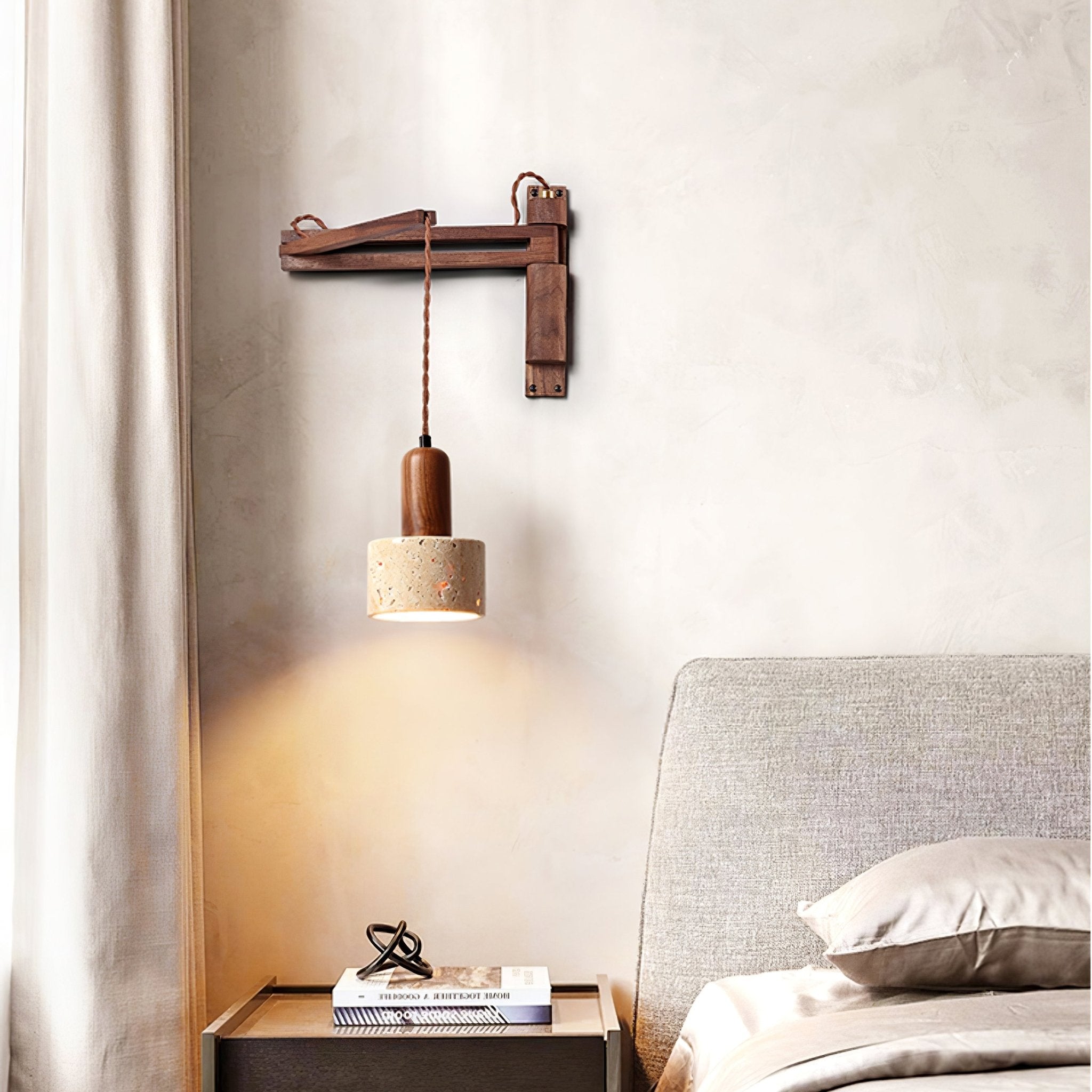 Fossil Travertine Swing Arm Wall Lamp Plug-in - Neutral Decor