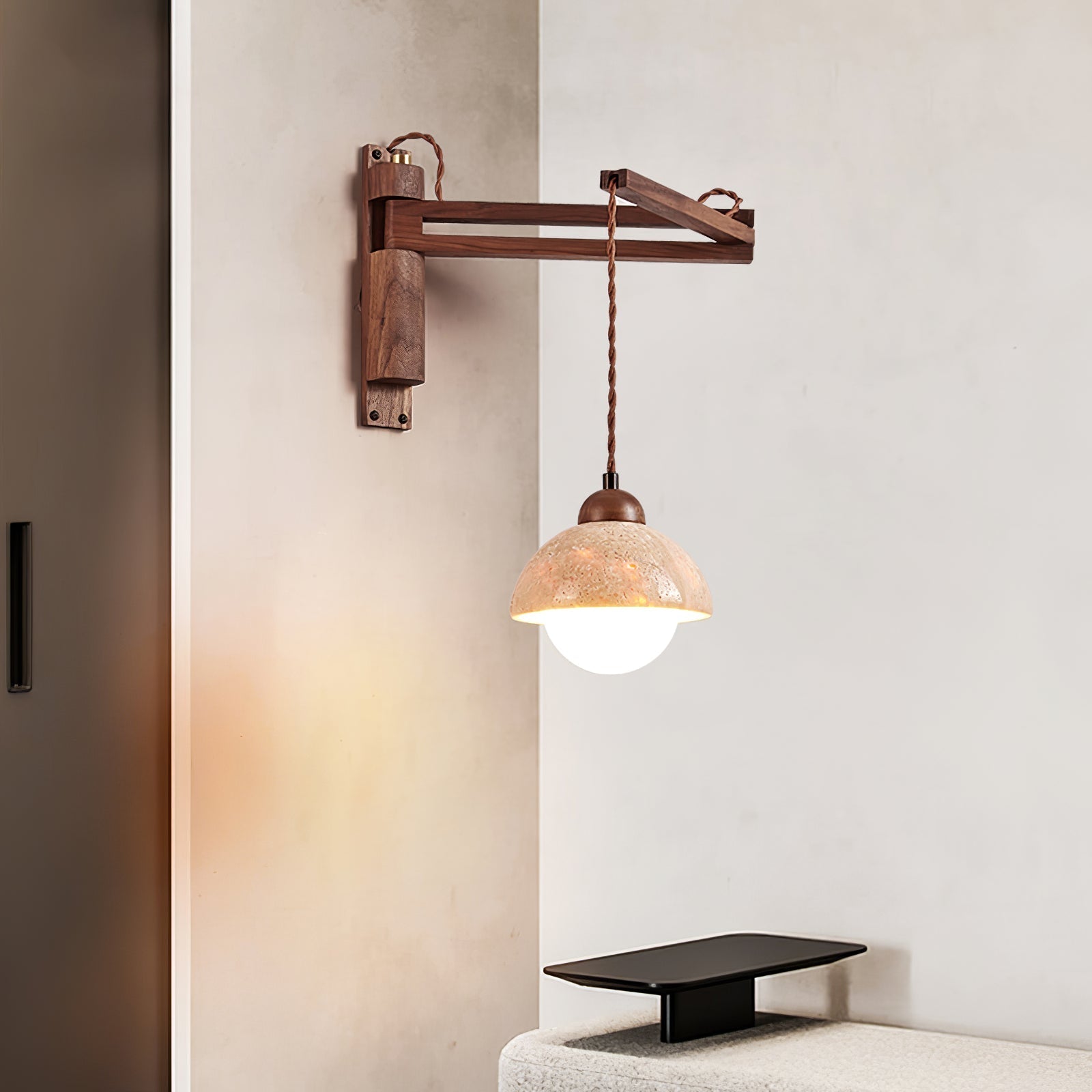 Fossil Travertine Swing Arm Wall Lamp Plug-in - Neutral Decor