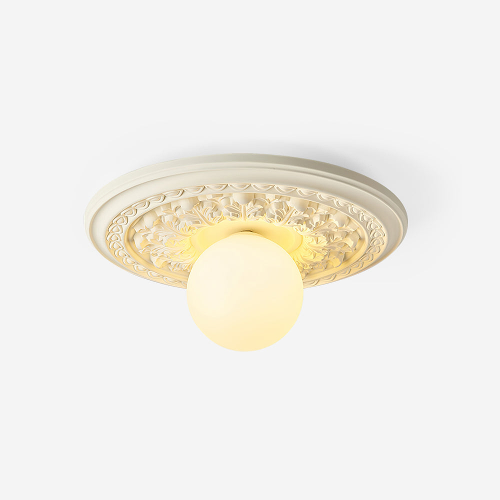 Ivorelle Vintage Carved Ceiling Light with Globe Shade - Neutral Decor