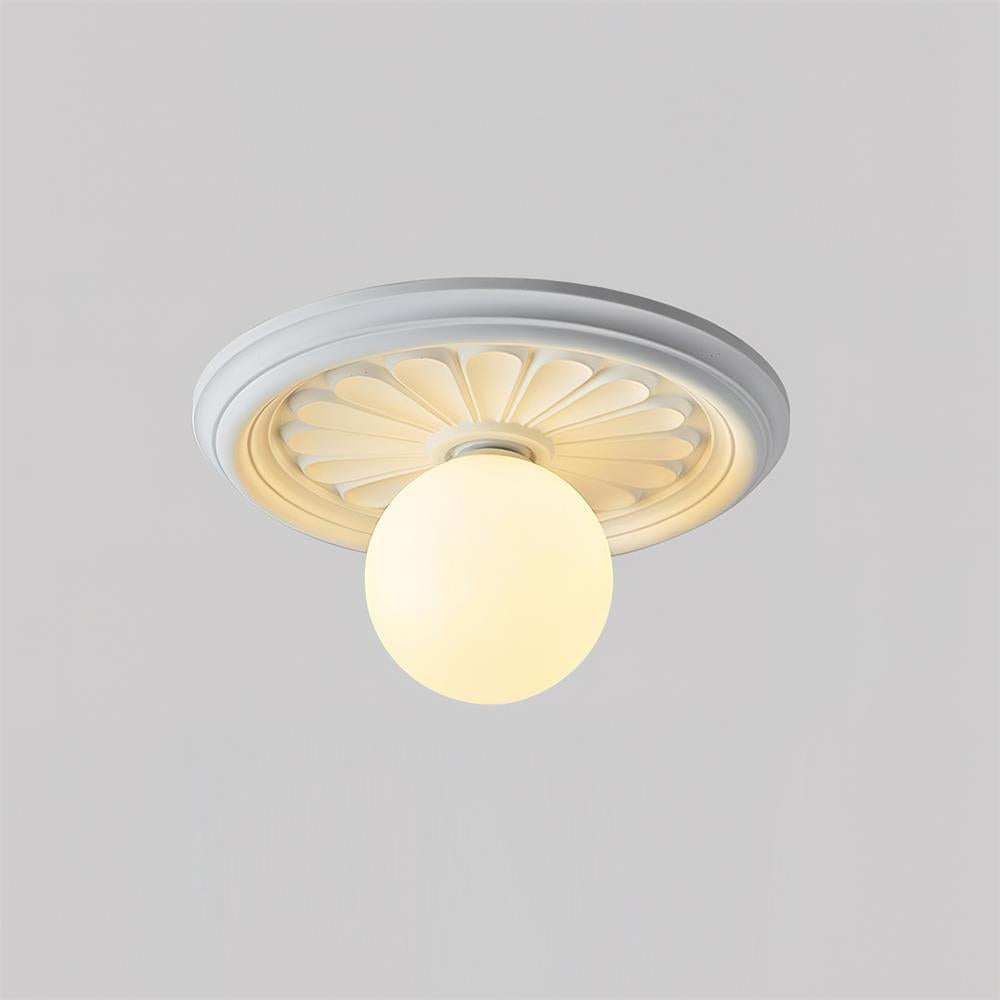 Ivorelle Vintage Carved Ceiling Light with Globe Shade - Neutral Decor