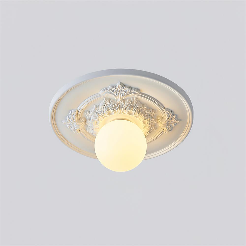 Ivorelle Vintage Carved Ceiling Light with Globe Shade - Neutral Decor