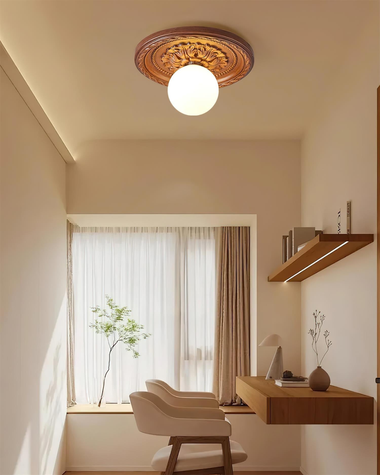 Ivorelle Vintage Carved Ceiling Light with Globe Shade - Neutral Decor