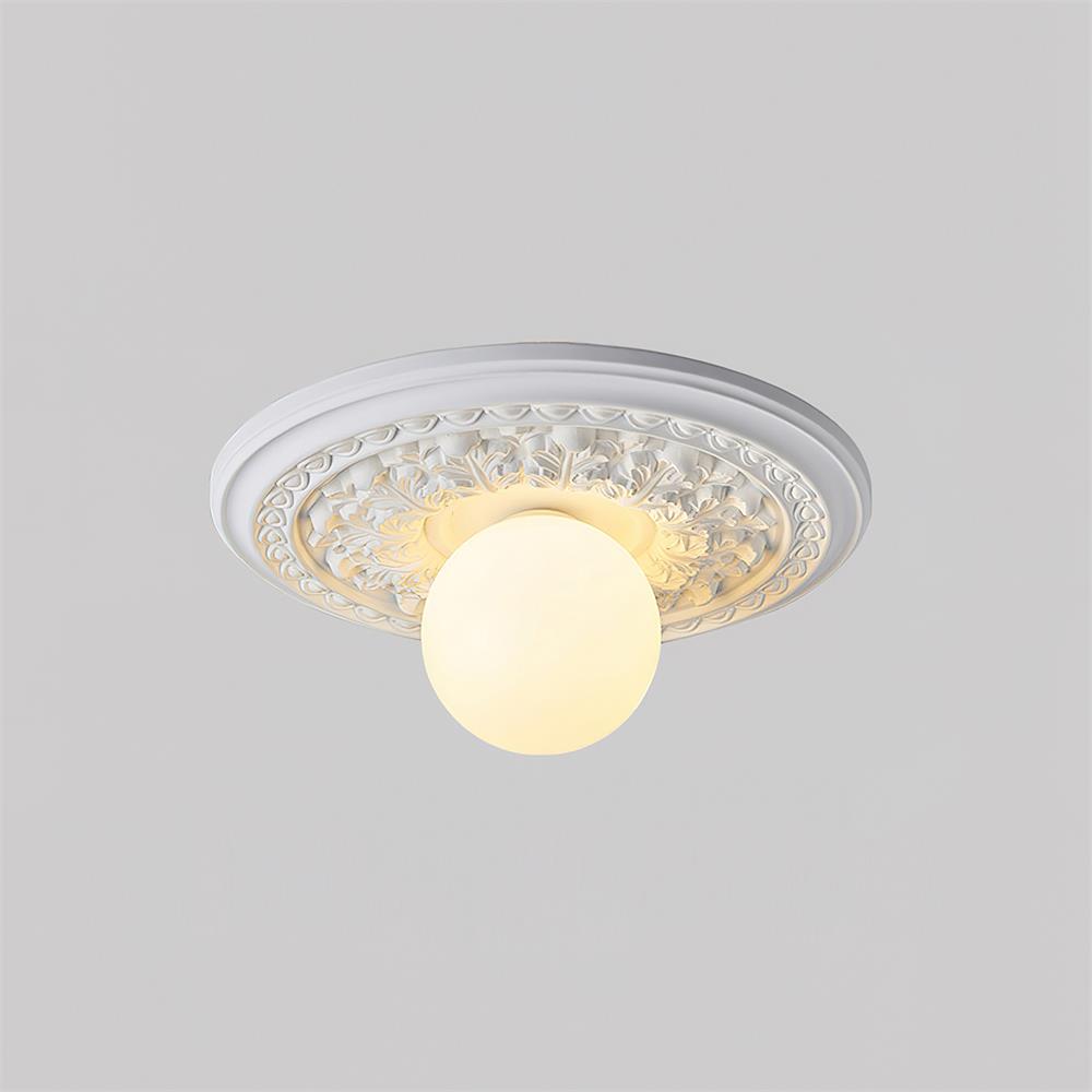 Ivorelle Vintage Carved Ceiling Light with Globe Shade - Neutral Decor