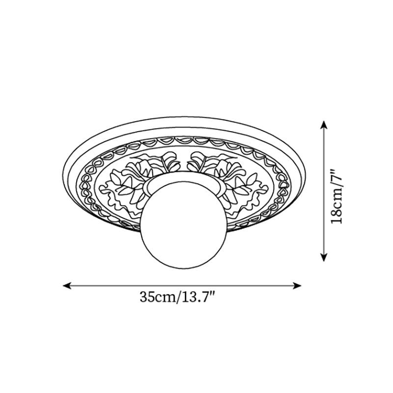 Ivorelle Vintage Carved Ceiling Light with Globe Shade - Neutral Decor