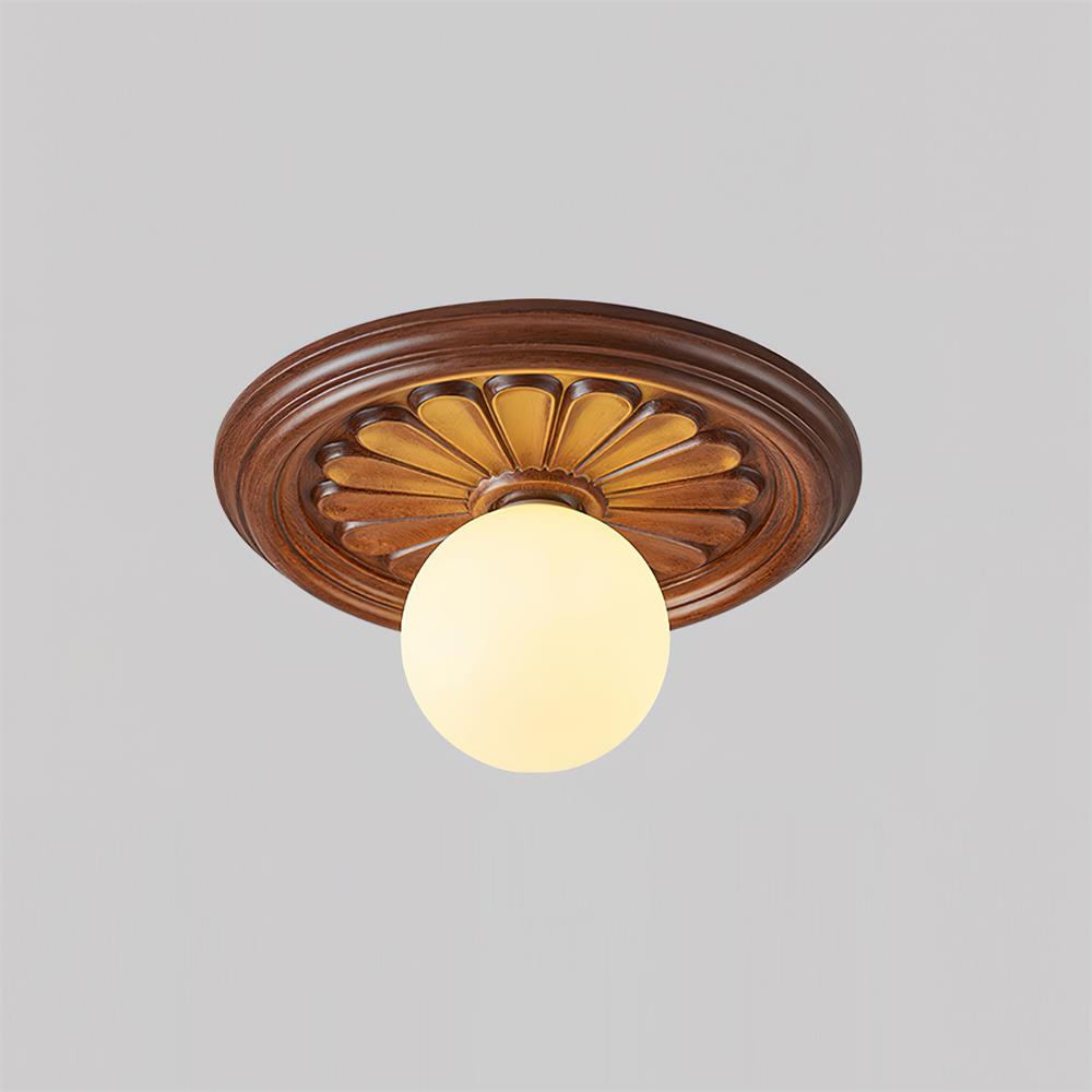 Ivorelle Vintage Carved Ceiling Light with Globe Shade - Neutral Decor
