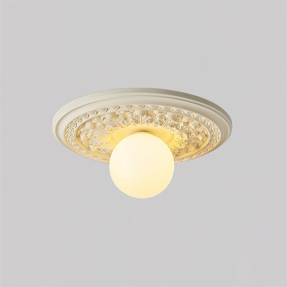 Ivorelle Vintage Carved Ceiling Light with Globe Shade - Neutral Decor