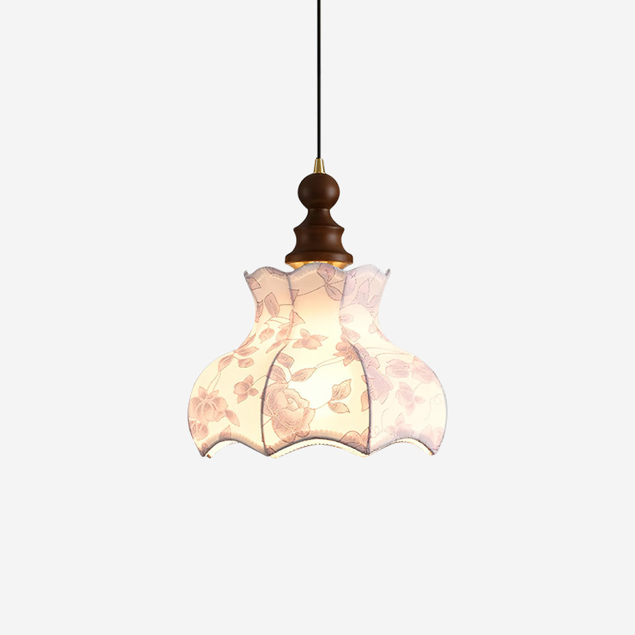 Pendant Lamp and Wood Fabric Vintage Floral Elegant - Neutral Decor