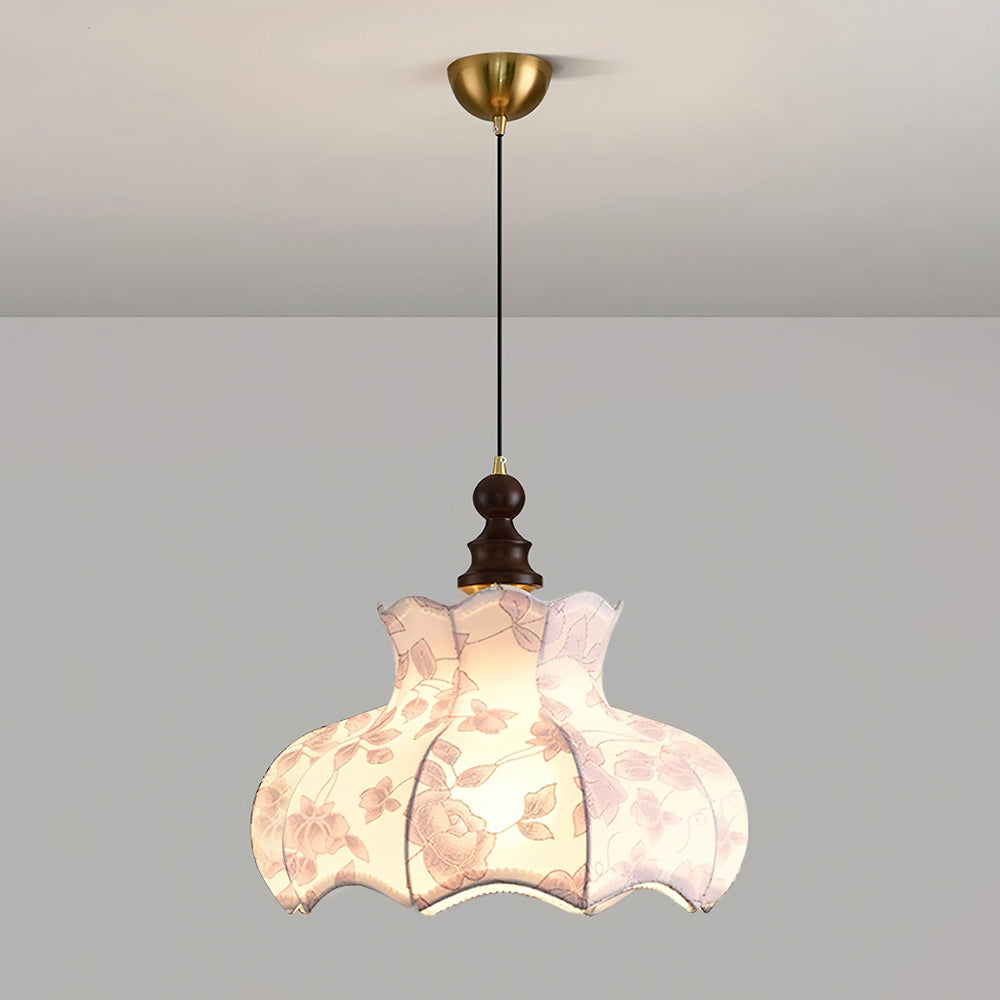 Pendant Lamp and Wood Fabric Vintage Floral Elegant - Neutral Decor