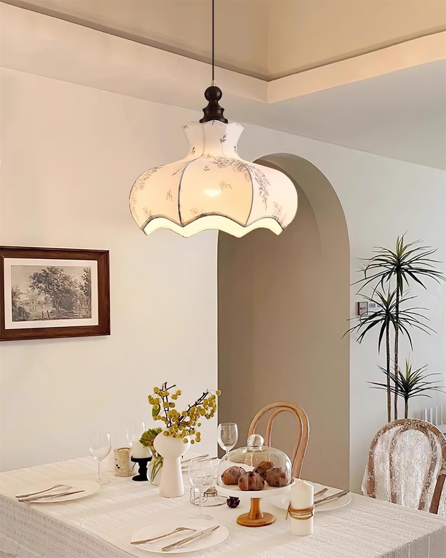 Pendant Lamp and Wood Fabric Vintage Floral Elegant - Neutral Decor