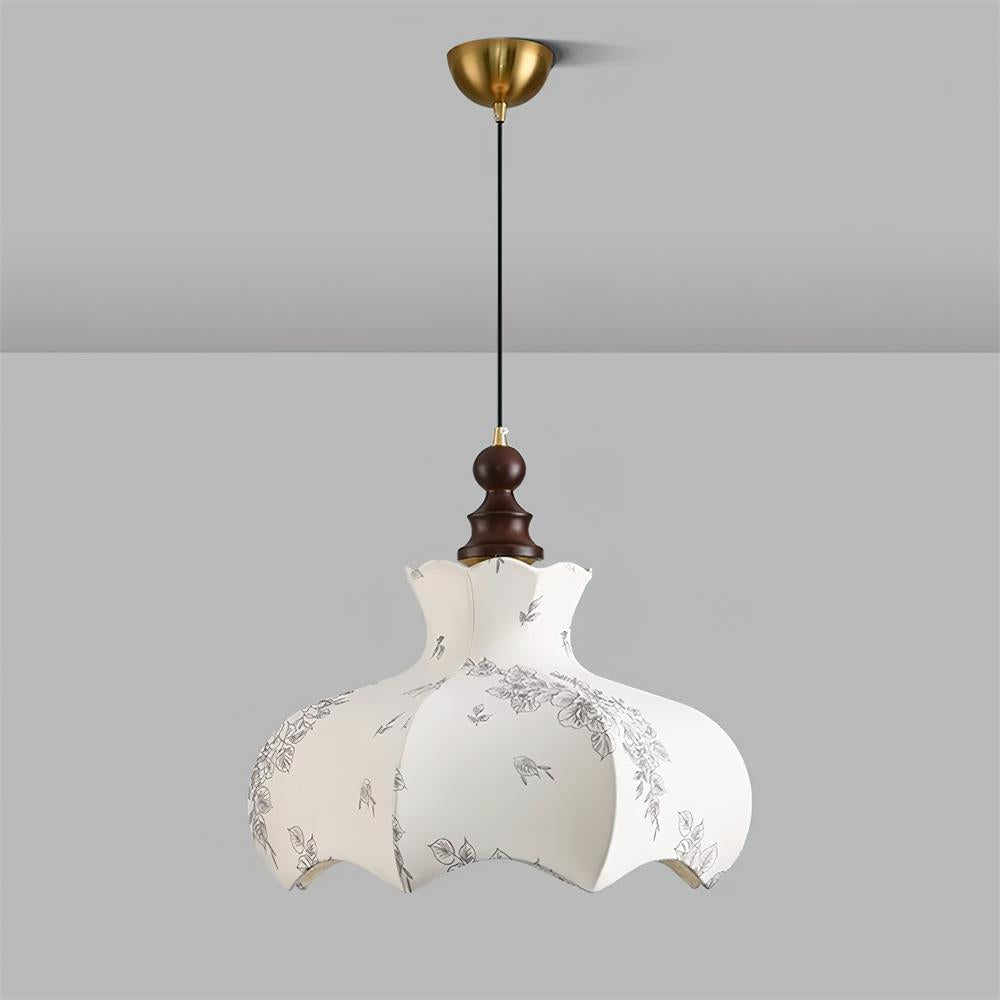 Pendant Lamp and Wood Fabric Vintage Floral Elegant - Neutral Decor
