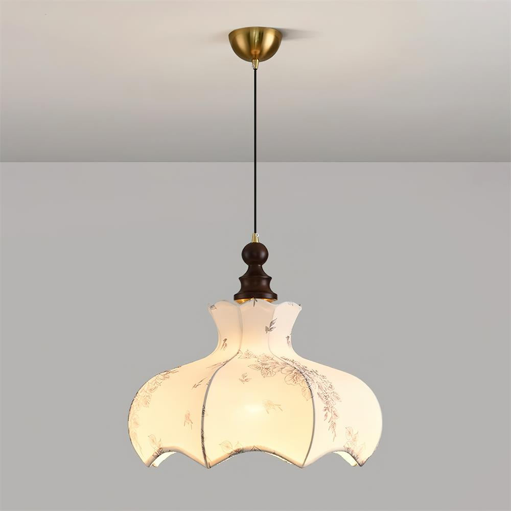 Pendant Lamp and Wood Fabric Vintage Floral Elegant - Neutral Decor