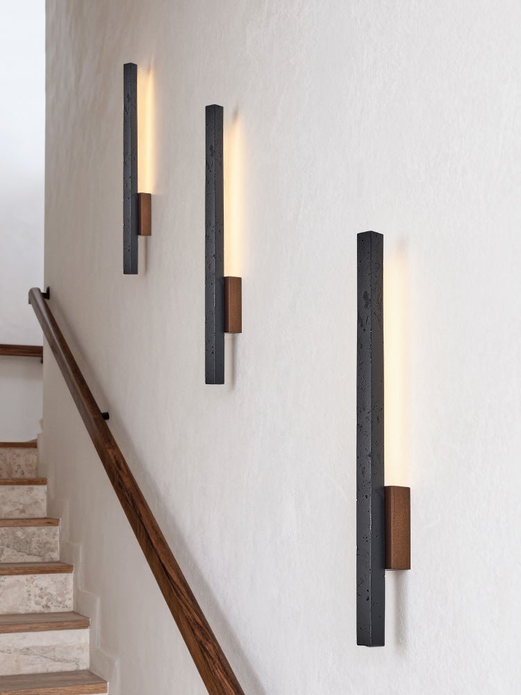 Juna Slim Black Travertine Linear Wall Lamp