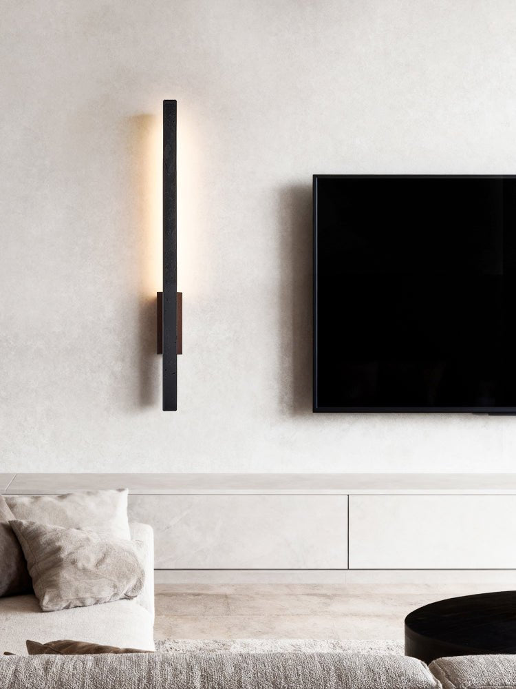 Juna Slim Black Travertine Linear Wall Lamp
