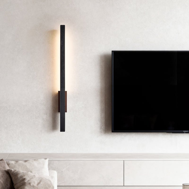 Juna Slim Black Travertine Linear Wall Lamp