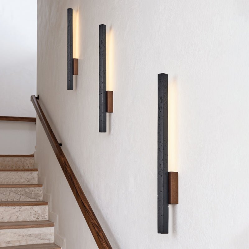 Juna Slim Black Travertine Linear Wall Lamp