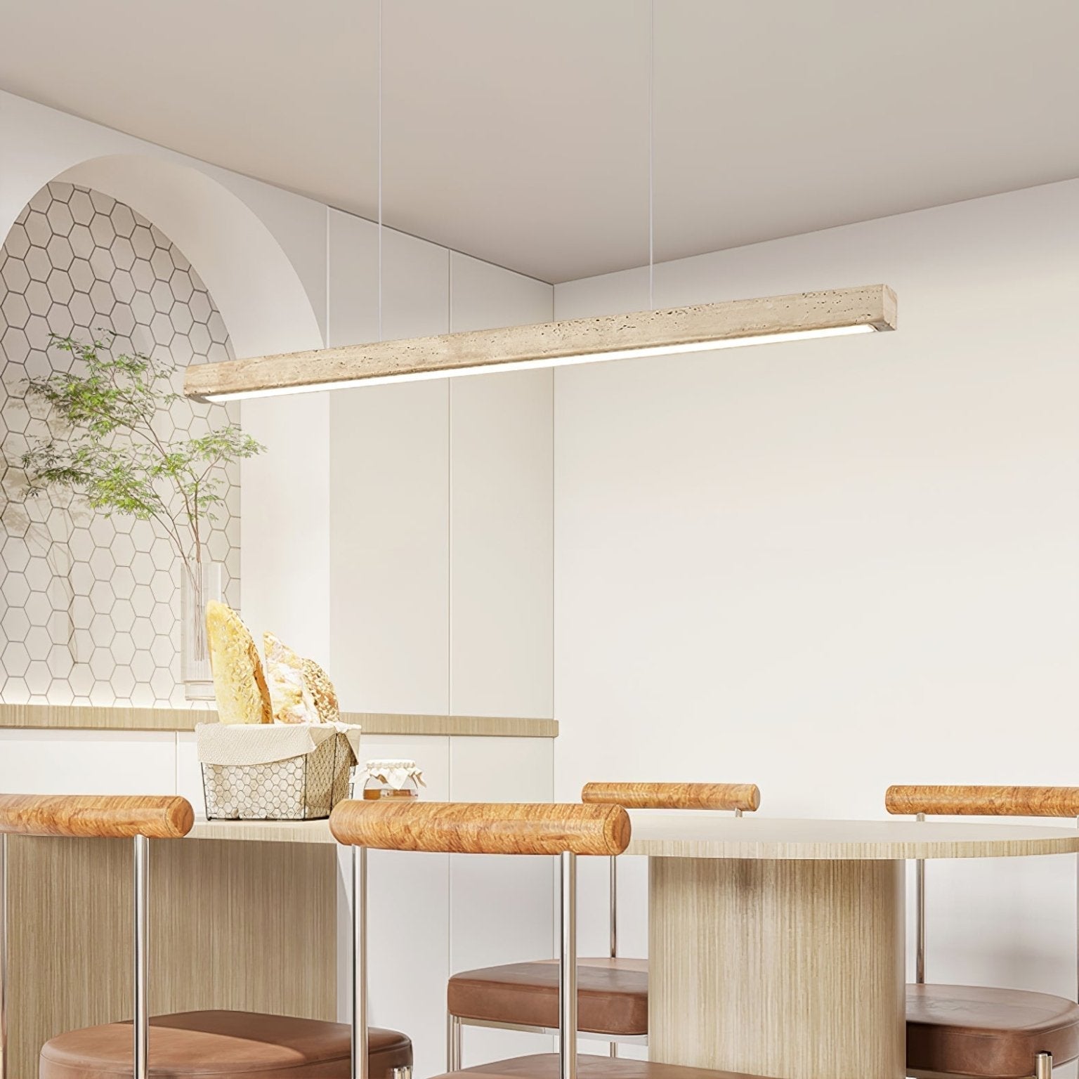 Imiror Minimalist Travertine Linear Pendant - Neutral Decor