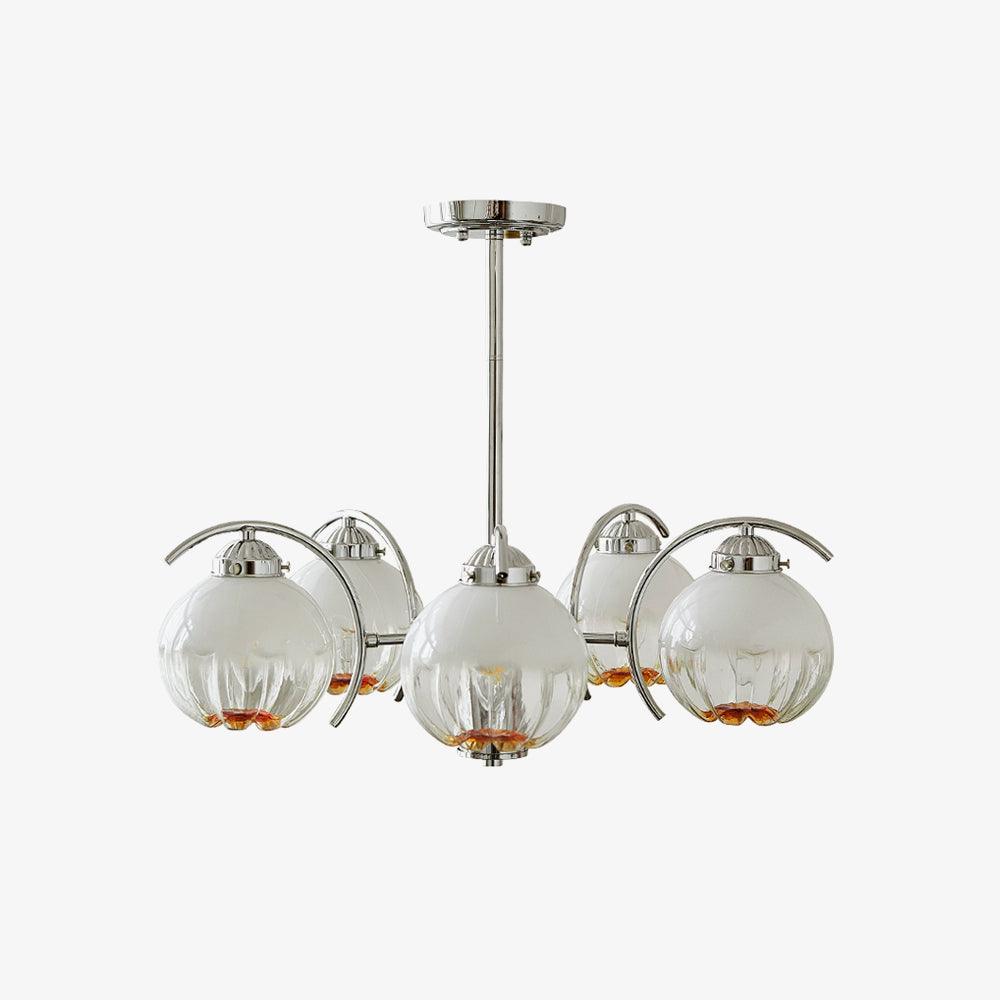 Chandelier Chrome Curved Arms with Frosted Globe Shades