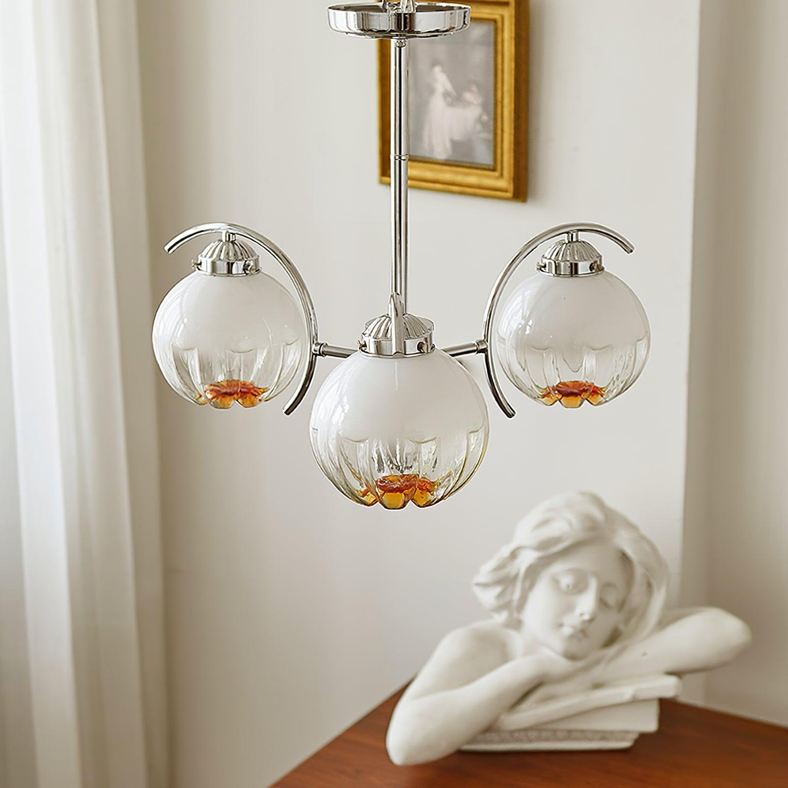 Chandelier Chrome Curved Arms with Frosted Globe Shades