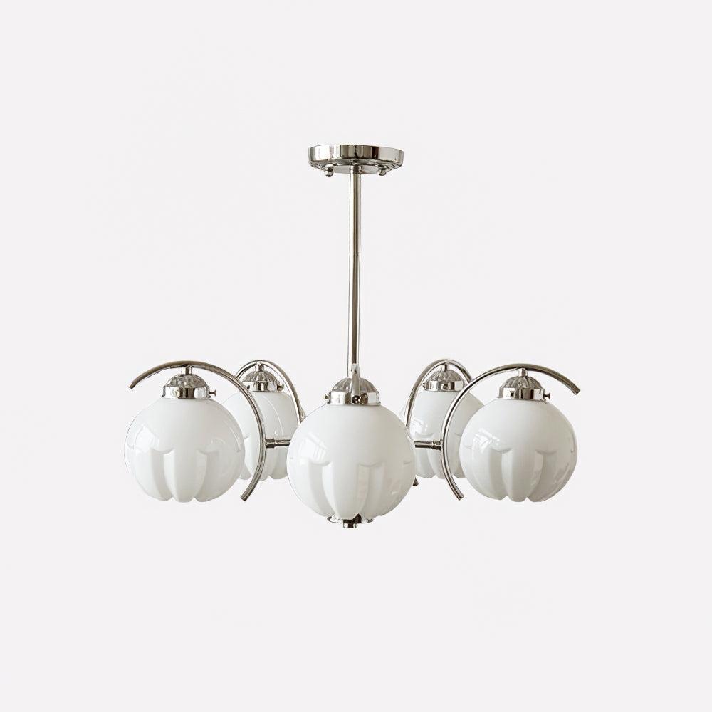 Chandelier Chrome Curved Arms with Frosted Globe Shades