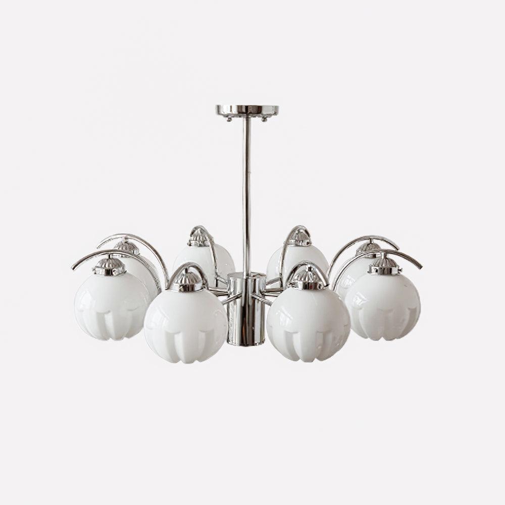 Chandelier Chrome Curved Arms with Frosted Globe Shades