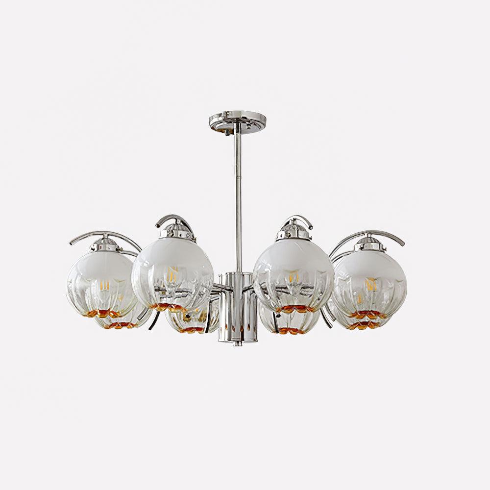 Chandelier Chrome Curved Arms with Frosted Globe Shades