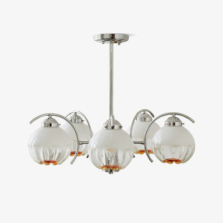 Chandelier Chrome Curved Arms with Frosted Globe Shades