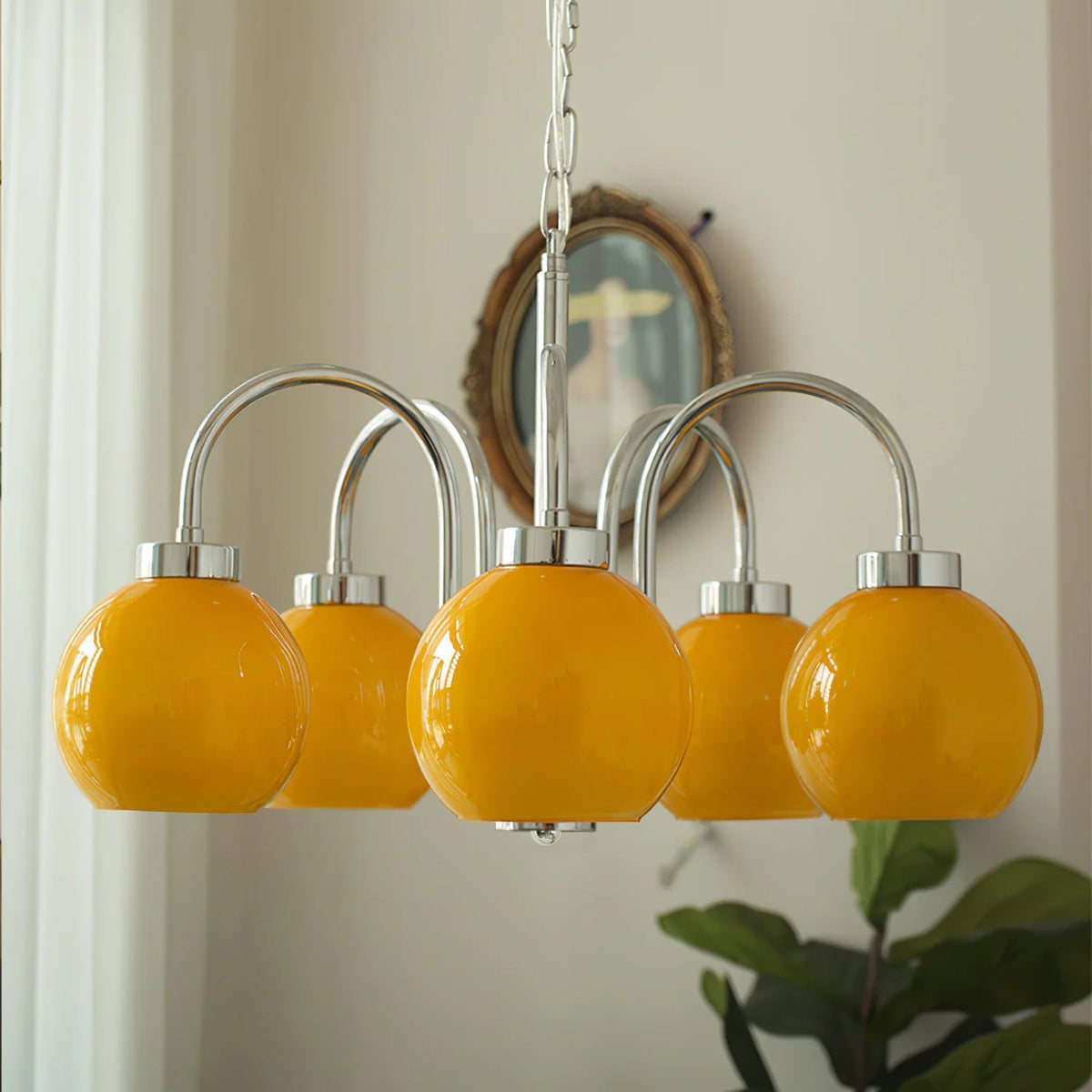 Liororian Chandelier Yellow Glass Globes