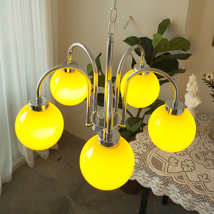 Liororian Chandelier Yellow Glass Globes
