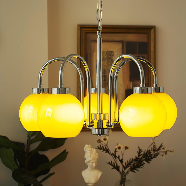 Liororian Chandelier Yellow Glass Globes