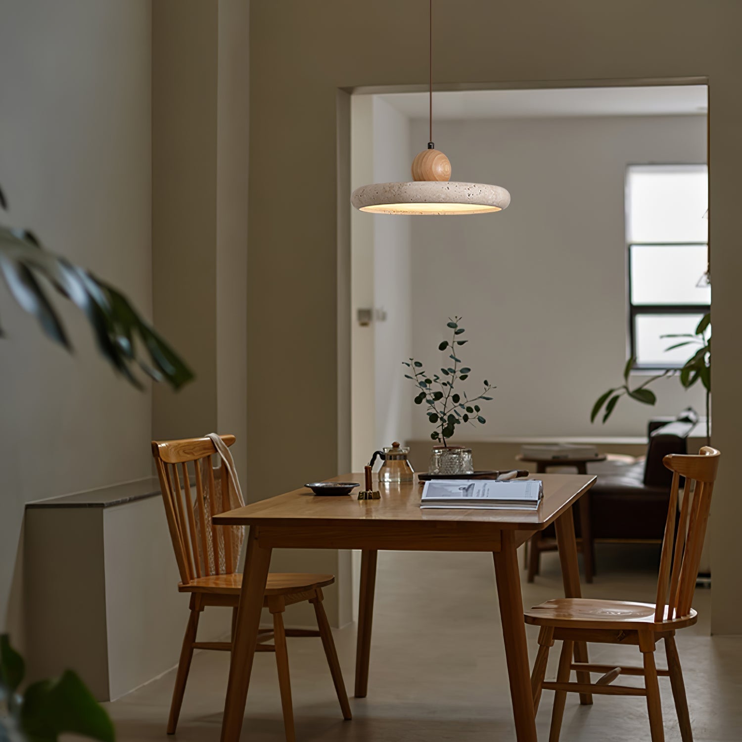 Fiona Travertine & Wood Pendant Light