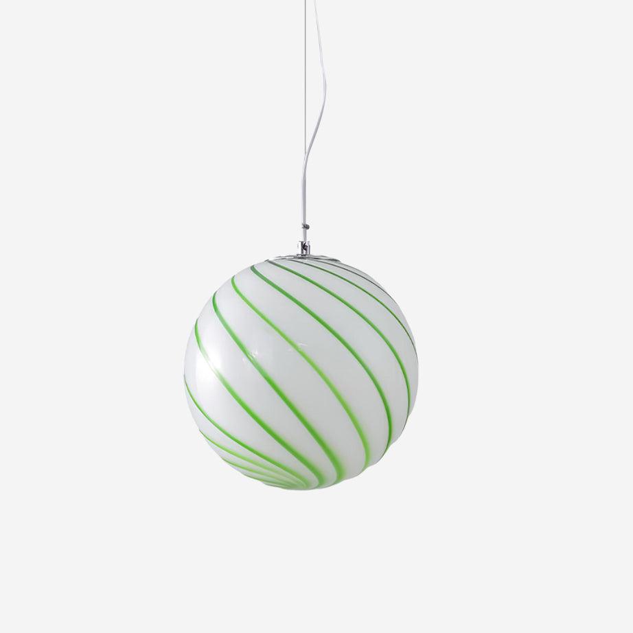 Pendant Lamp Glass Globe Light with Green Swirl Stripes - Neutral Decor