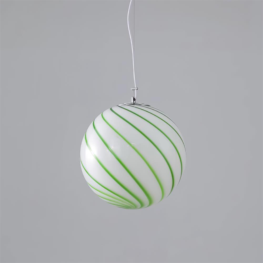 Pendant Lamp Glass Globe Light with Green Swirl Stripes - Neutral Decor