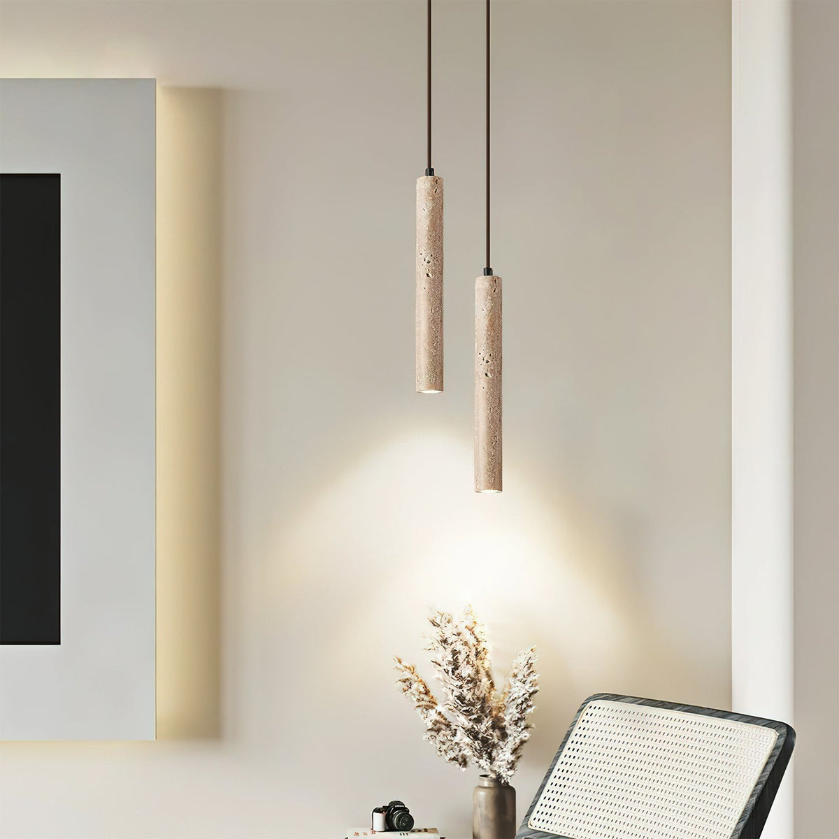 Sular Cylindrical Travertine Pendant Light