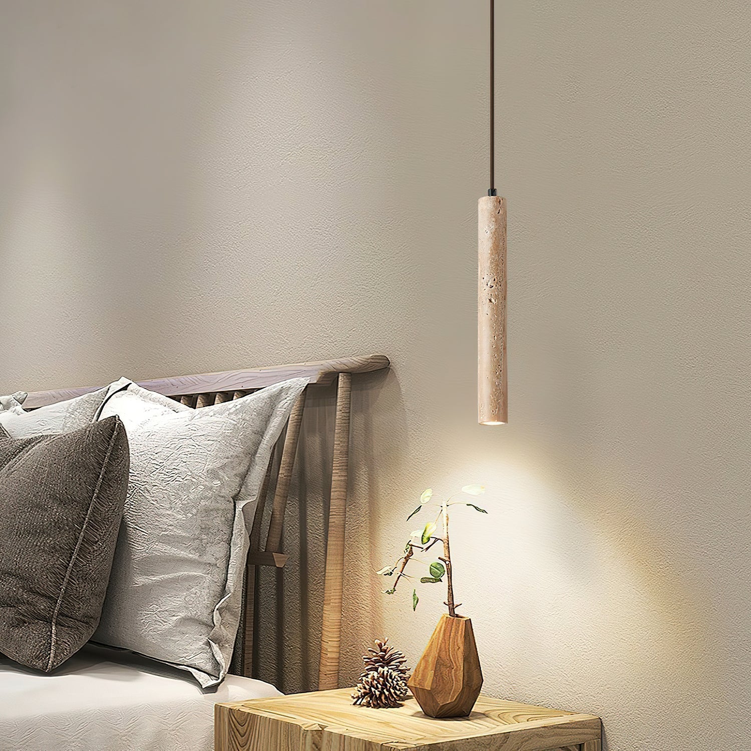Sular Cylindrical Travertine Pendant Light
