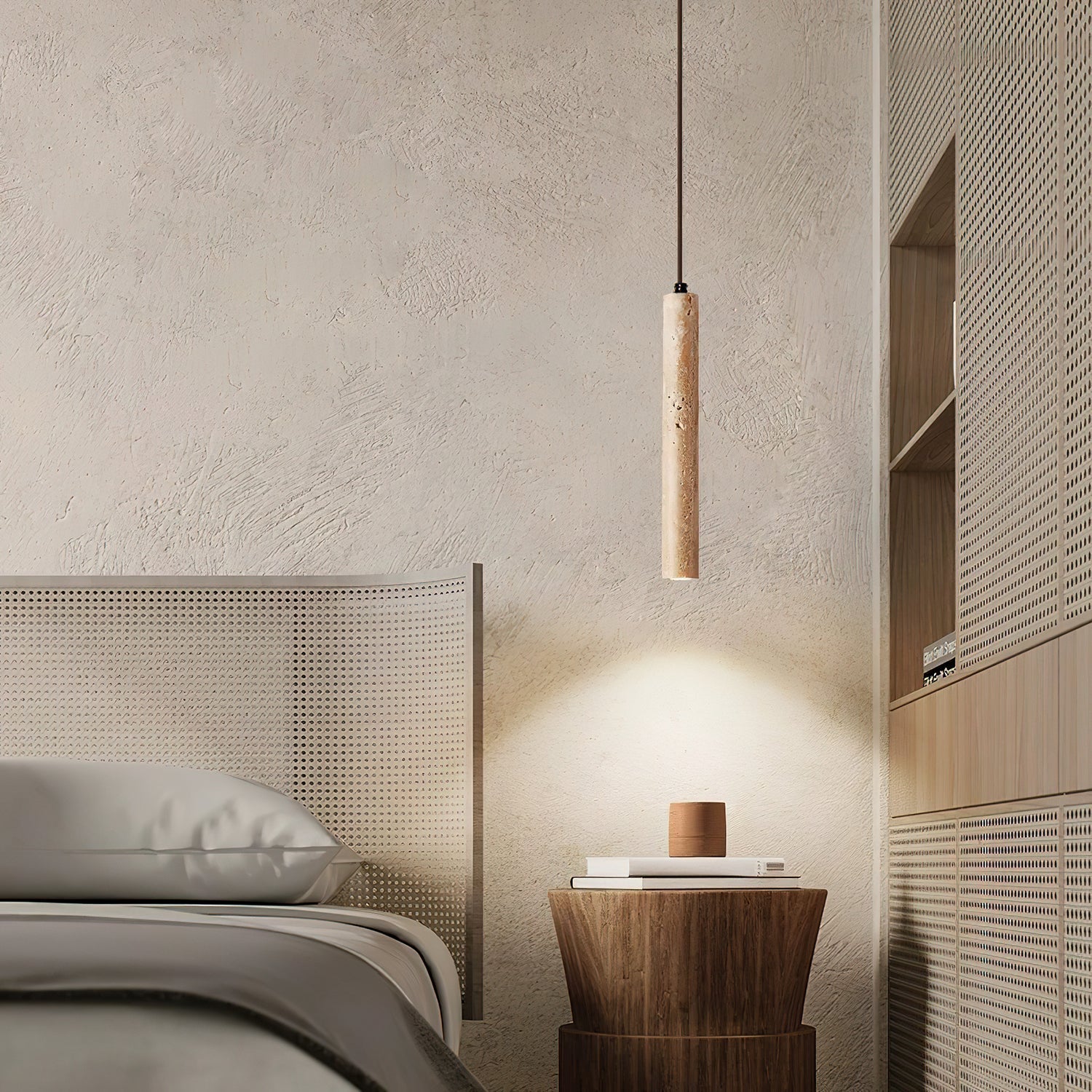 Sular Cylindrical Travertine Pendant Light