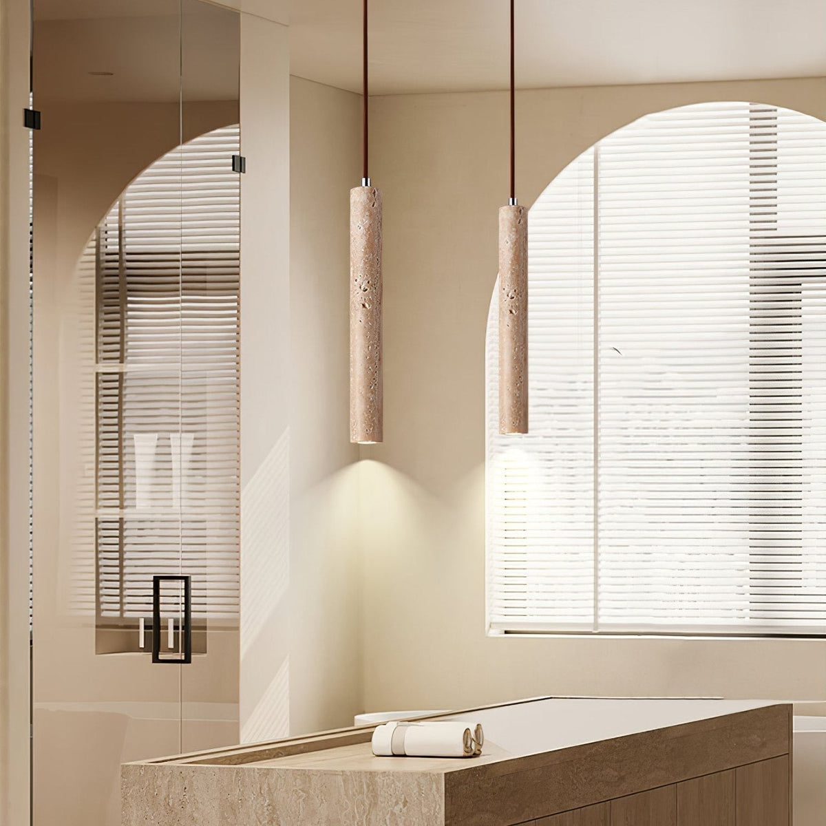 Sular Cylindrical Travertine Pendant Light
