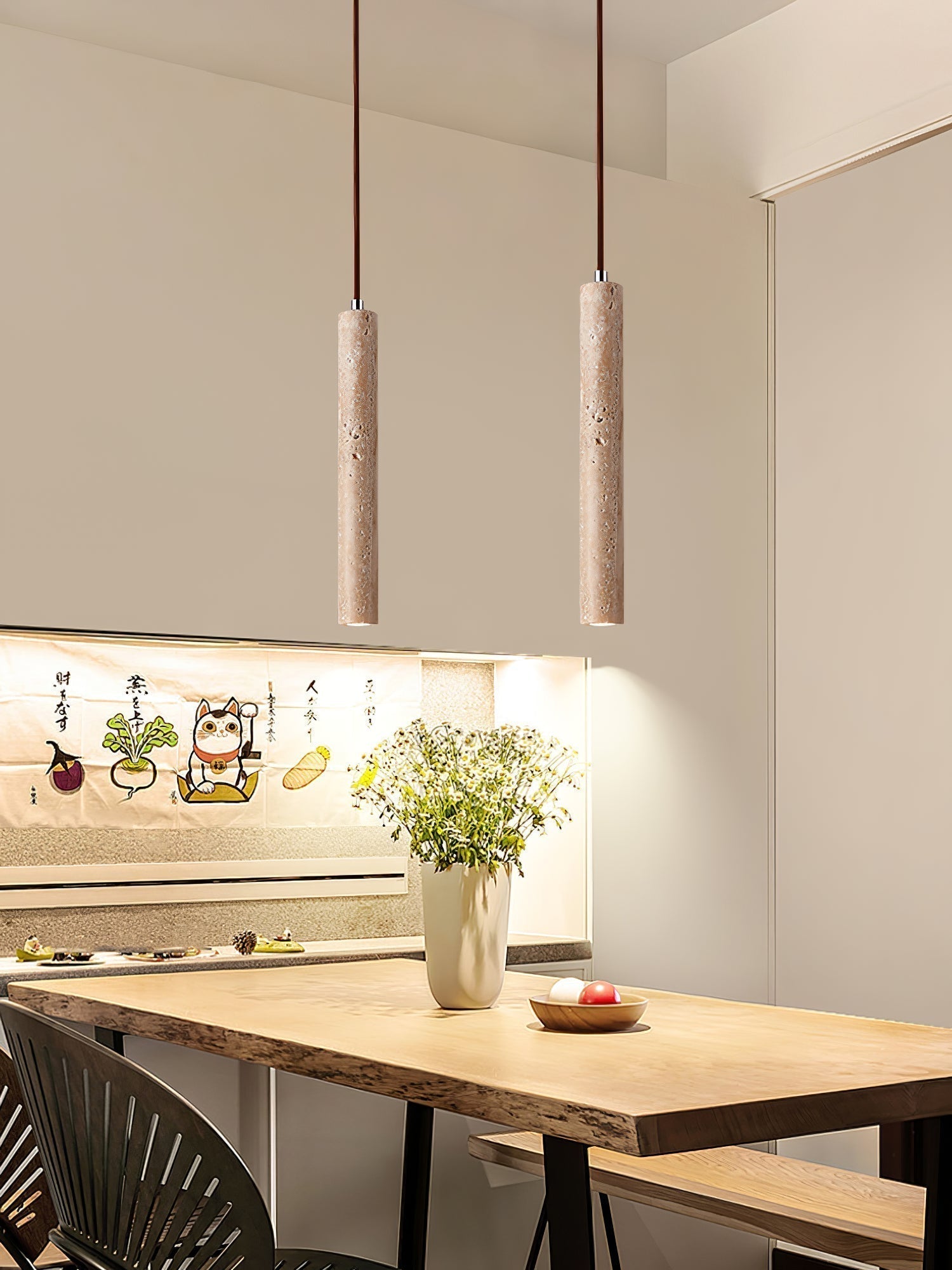 Sular Cylindrical Travertine Pendant Light