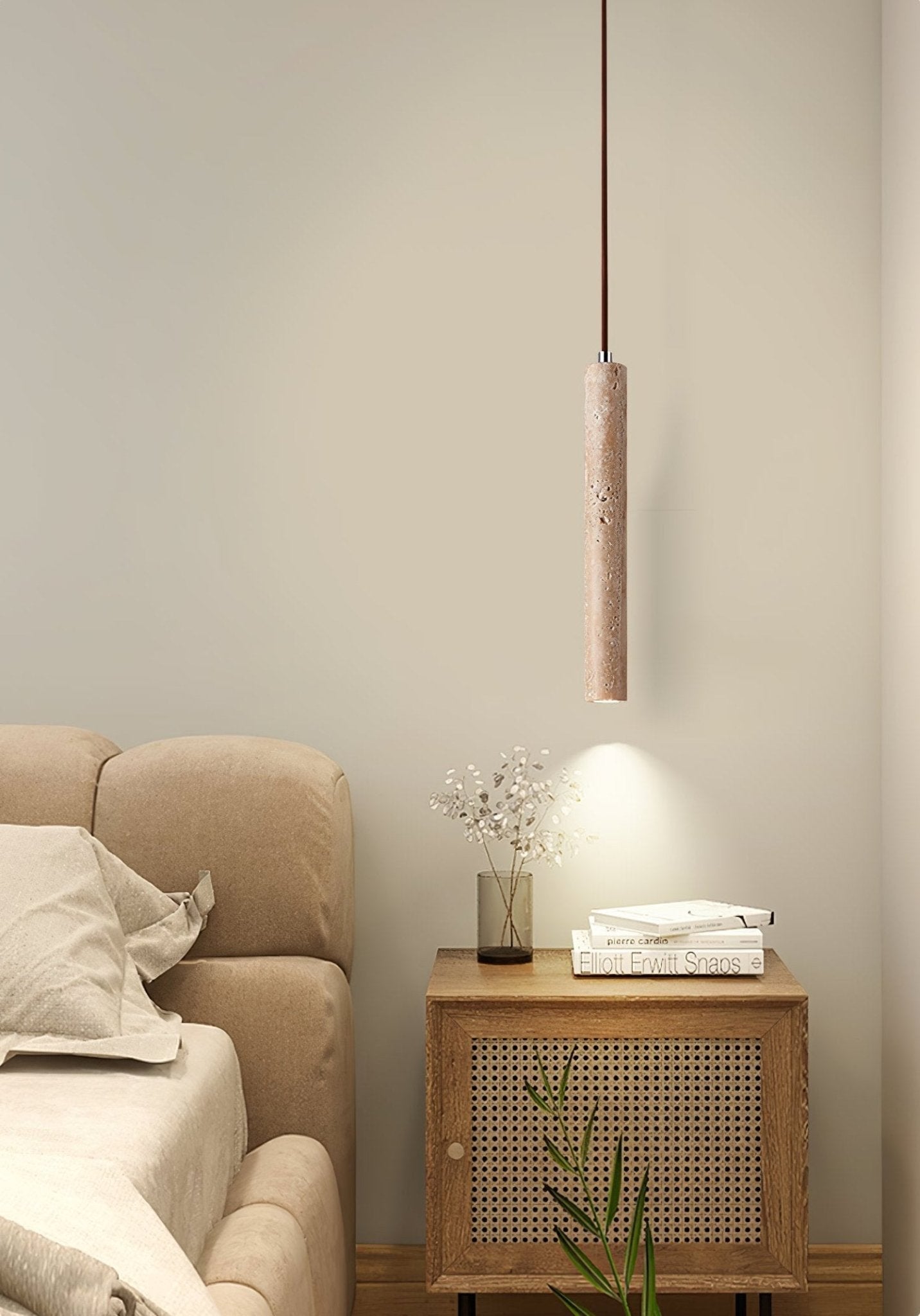 Sular Cylindrical Travertine Pendant Light