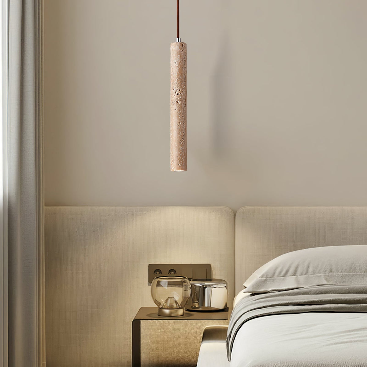 Sular Cylindrical Travertine Pendant Light