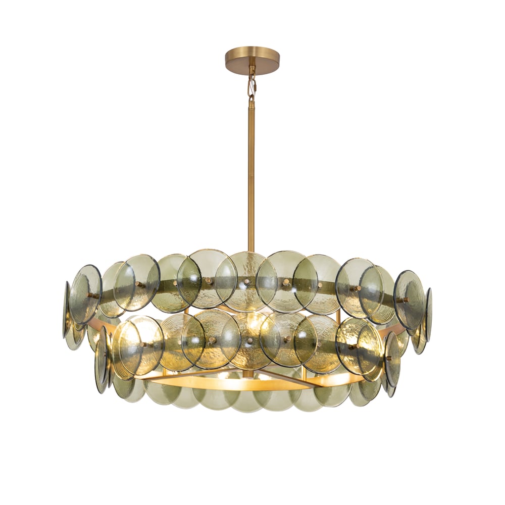 Celalora Chandelier Amber Pressed Glass Disc Round