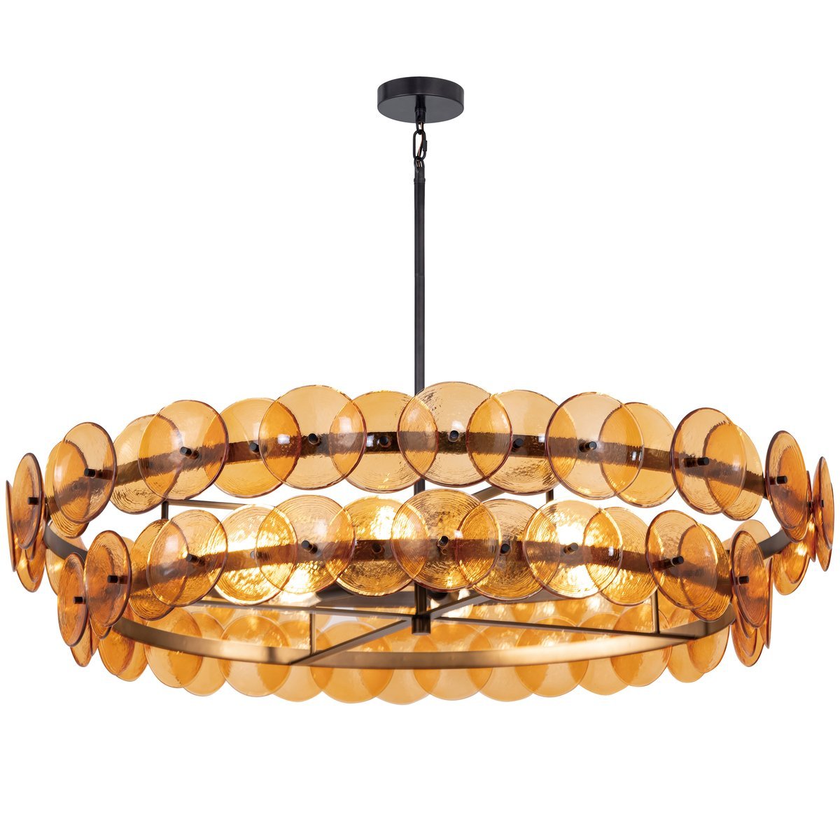 Celalora Chandelier Amber Pressed Glass Disc Round