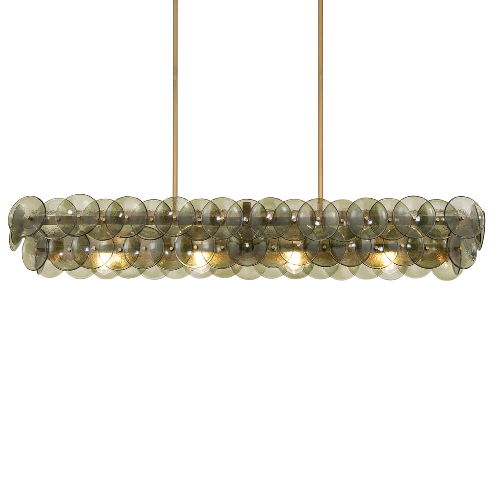 Veleniel Chandelier Linear Amber Pressed Glass Disc Modern