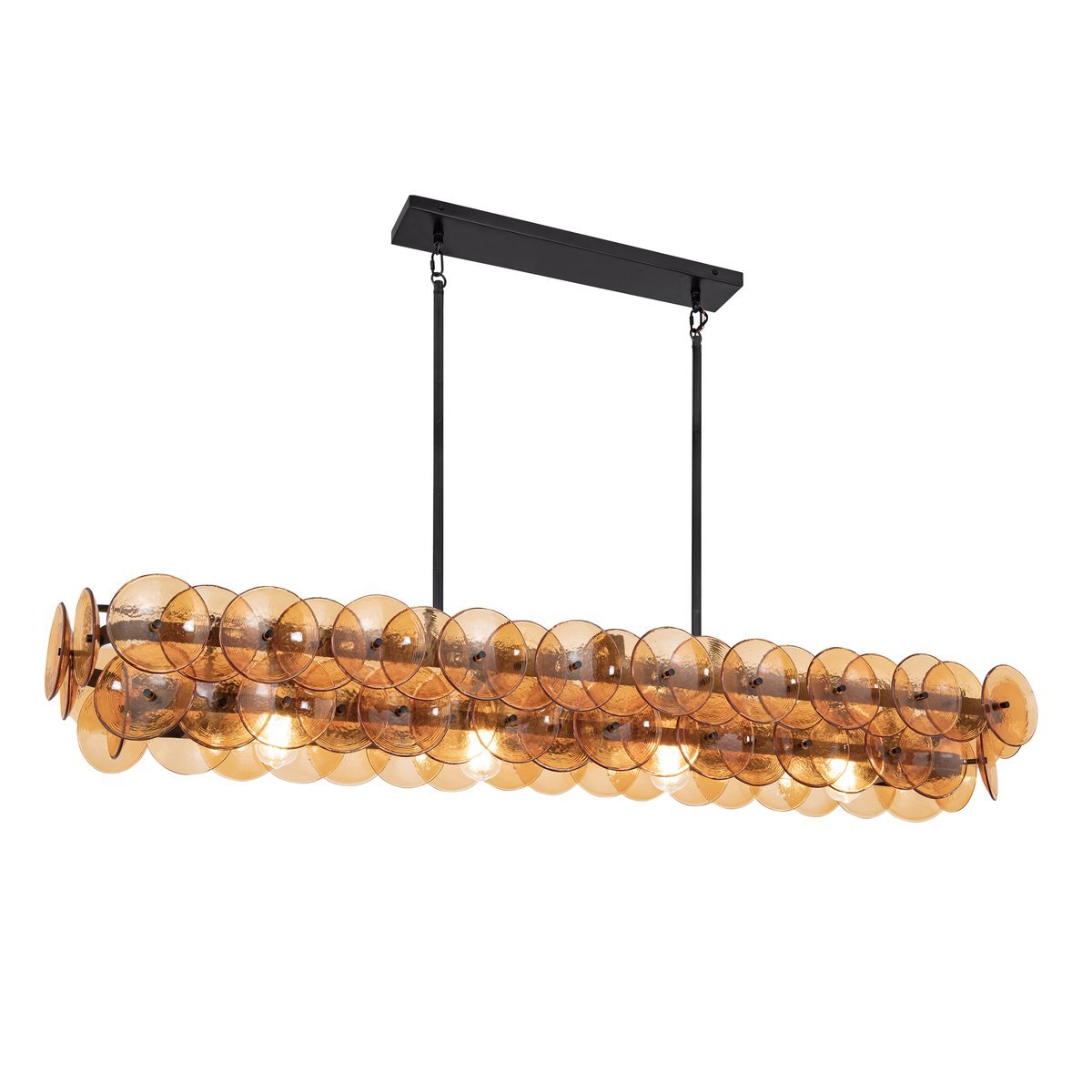 Veleniel Chandelier Linear Amber Pressed Glass Disc Modern